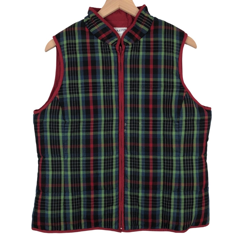 PENDLETON‎ Quilted Down Vest Women's Sz L Green Red Blue Plaid Full Zip Scottish